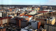 Torni-hotellin korkeuksista otettu kuva maaliskuisesta Tampereesta.