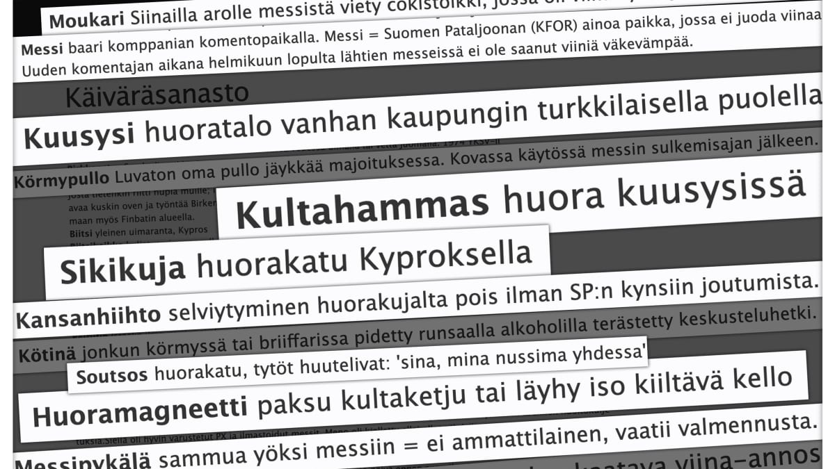 Otteita Suomen Rauhanturvaajaliiton jäsenyhdistys Hölkkäri On Webin verkkosivuillaan julkaisemasta rauhanturvaajille suunnatusta "sanastosta".