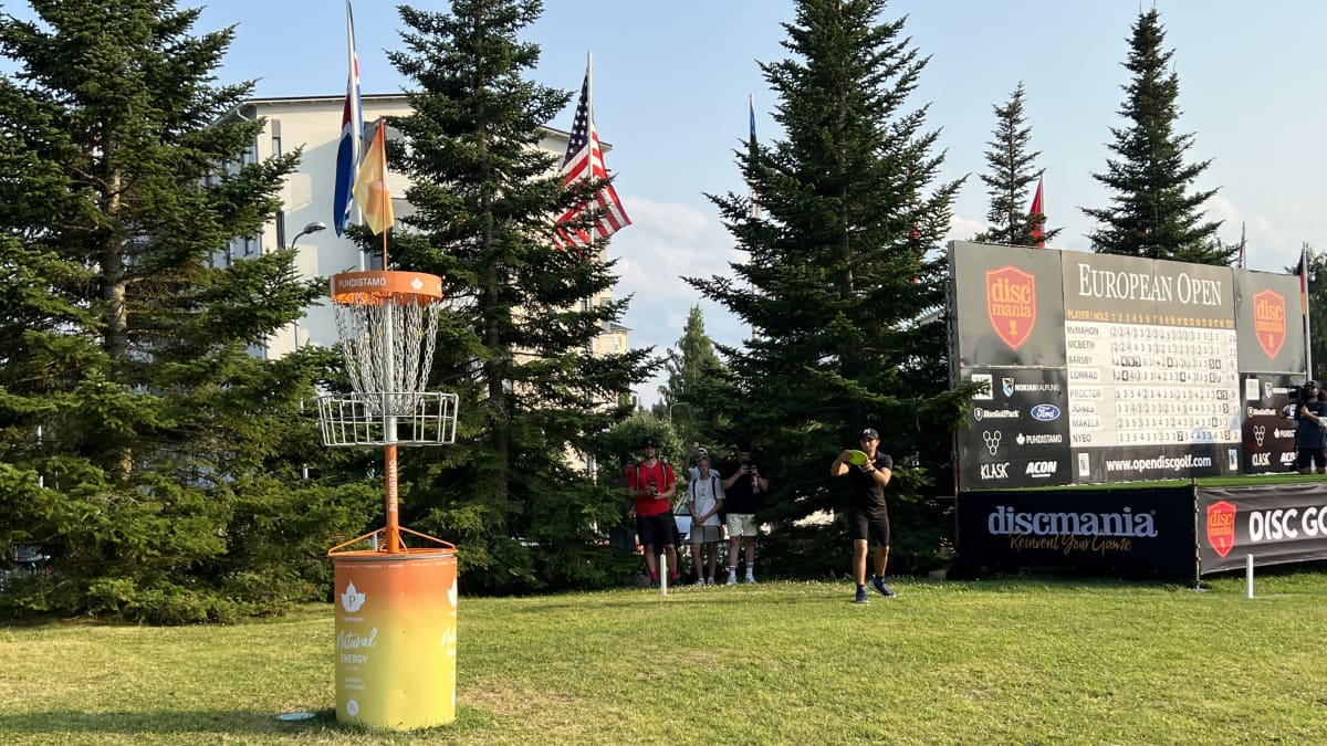 Paul McBeth takes lines up his final putt for the day on Friday at the Disc Golf European Open, an event he has won five times. 