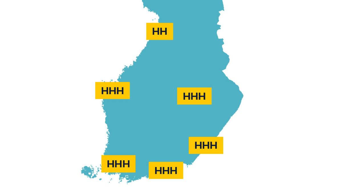 Suomen kartta, johon merkattu heinän kukinta.