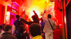 Marokon kannattajat juhlivat Malagan kaduilla.