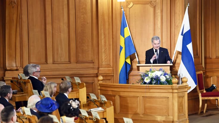 Presidentti Sauli Niinistö puhui Ruotsin valtiopäivillä Tukholmassa.Video: Sveriges riksdag.