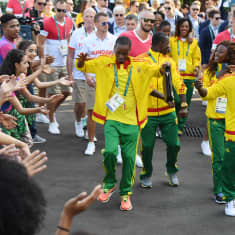 Guinealaisia urheilijoita Rion olympiakylässä.