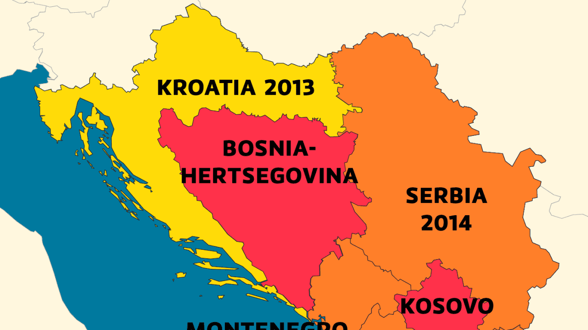 Infokartta EU:n laajentumisesta Länsi-Balkanille.