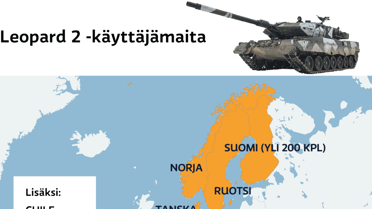 Leopard 2 -panssarivaunujen käyttäjämaita kartalla.