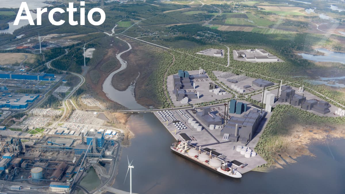 Havainnekuvassa näkyy Tornion meren rannalle suunniteltu teollisuusalue.