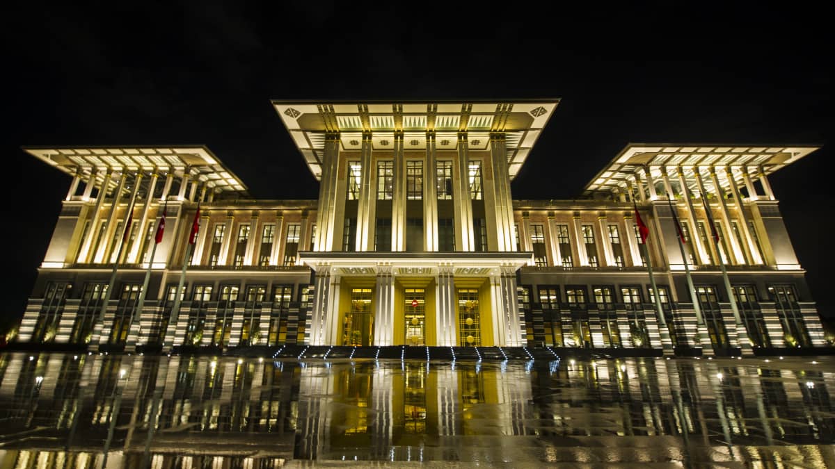 Turkin presidentti Recep Tayyip Erdogan presidentin palatsi Ankarassa.