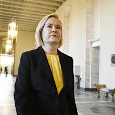 Photo shows Interior Minister Mari Rantanen of the Finns Party.