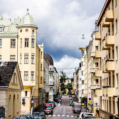 Kiinteistöjä Helsingin Kruununhaassa.