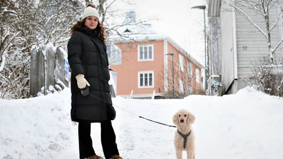 Maisa Kuusikko vallar sin hund om vintern.