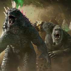 Godzilla och Kong springer efter varandra med käftarna öppna.
