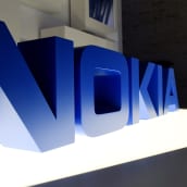 Nokia yhtiön logo Espoon pääkonttorissa.