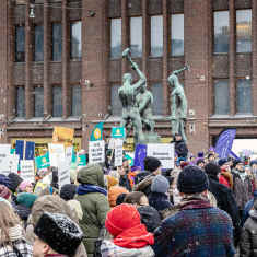 Photo shows a protest in Helsinki.