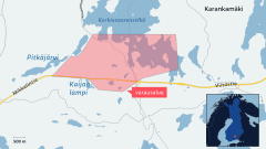 Karttakuva kaivosvarauksesta, joka sijaitsee Pertunmaan ja Mäntyharjun kuntien alueella.