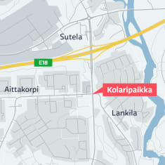 Kolaripaikka kartalla Aittakorven ja Lankilan risteyksessä.