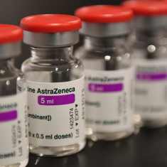 A row of AstraZeneca vaccine vials. 