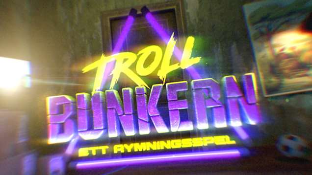 Grafikbild med texten Trollbunkern, ett rymningsspel tvärs över bilden.