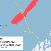 Kartta venäläisten laivojen liikkeistä ja merikaapeleista Norjanmerellä.