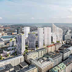 Havainnekuvassa Tampereen asemakortteleiden kerrostaloja.