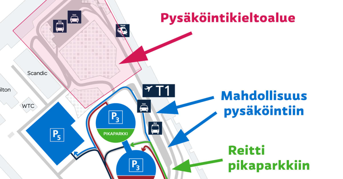 Sinä voit myöhästyä lennolta muiden väärin pysäköimien autojen takia –  Katso kartasta, miten ajat nyt oikein Helsinki-Vantaalla