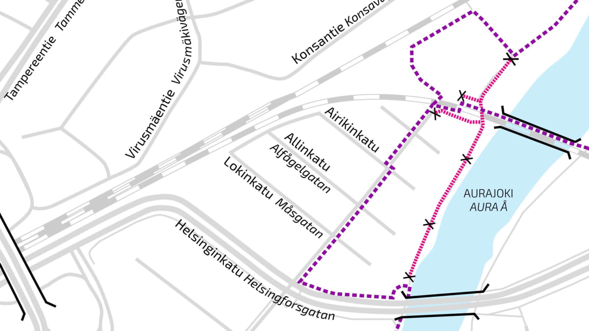 Kupittaa–Turku-ratahanke: Jalankulun ja pyöräilyn reitit Aurajoen varrella