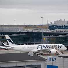 Photo shows a Finnair aircraft at Helsinki Airport.