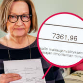 Anita Ström-Sosoi näyttää 7361,96 euron laskua.