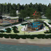 Kuvassa Vanhaan satamaan tuleva leikkipuisto havainnekuvana