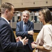 Tanskan, Suomen ja Slovenian ulkoministerit Jeppe Kofod, Pekka Haavisto ja Tanja Fajon.