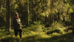 Henna Stenvall seisoo metsässä jonne valo paistaa puitten lomasta.