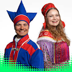 Euroviisujen saamenkieliset juontajat Aslak Paltto ja Heli Huovinen.