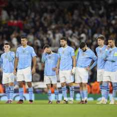 Manchester Cityn pelaajat pettyneinä.