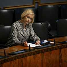 Photo shows Finnish Interior Minister Mari Rantanen of the Finns Party 