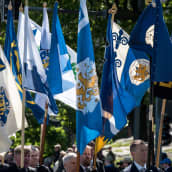 Puolustusvoimain lippujuhlapäivä, sotilaita, lippuja, sotilaat marssivat ja kantavat lippuja