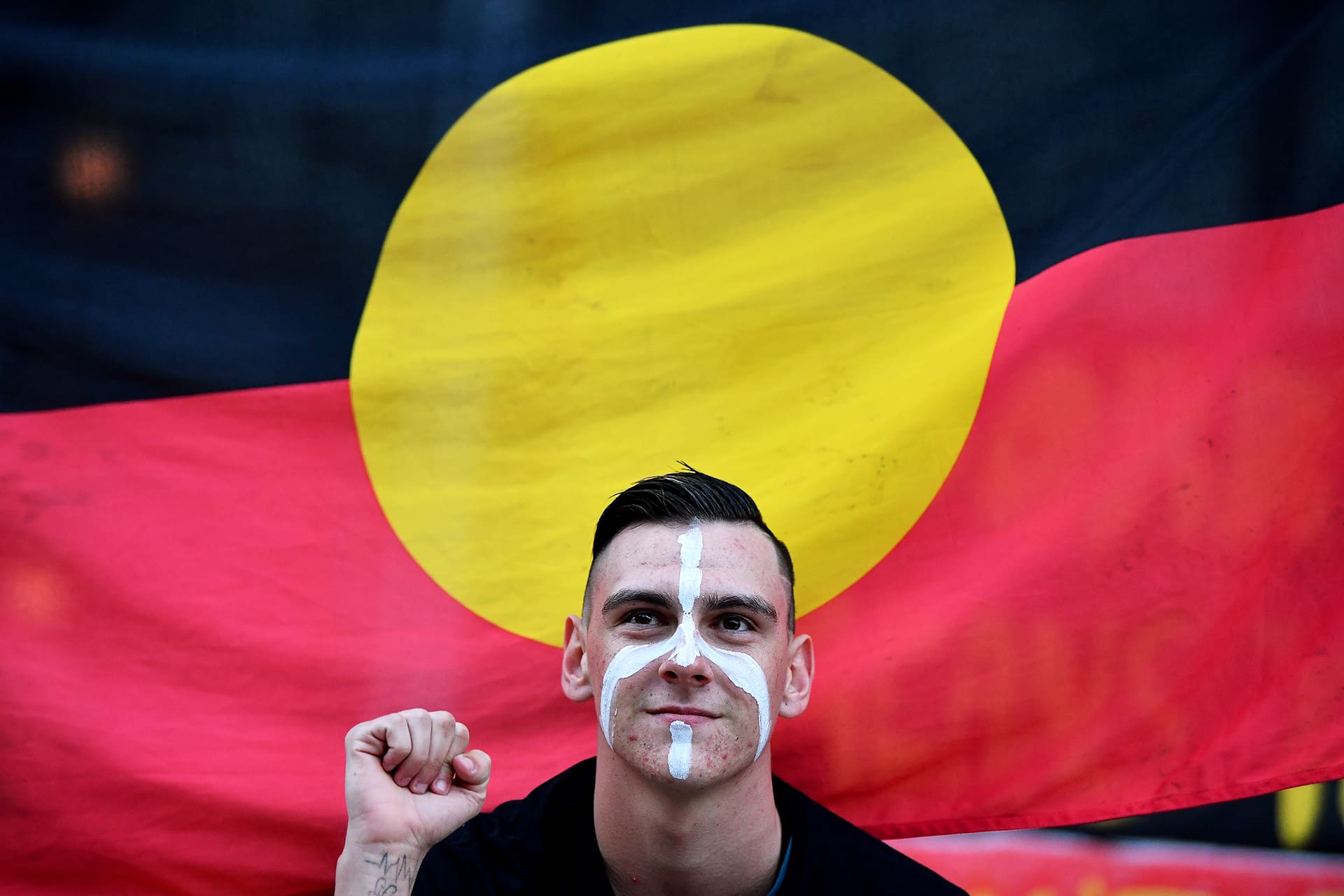 Aboriginaalien oikeuksia puolustava mielenosoitus Sydneyssa australiassa elokuussa 2017.