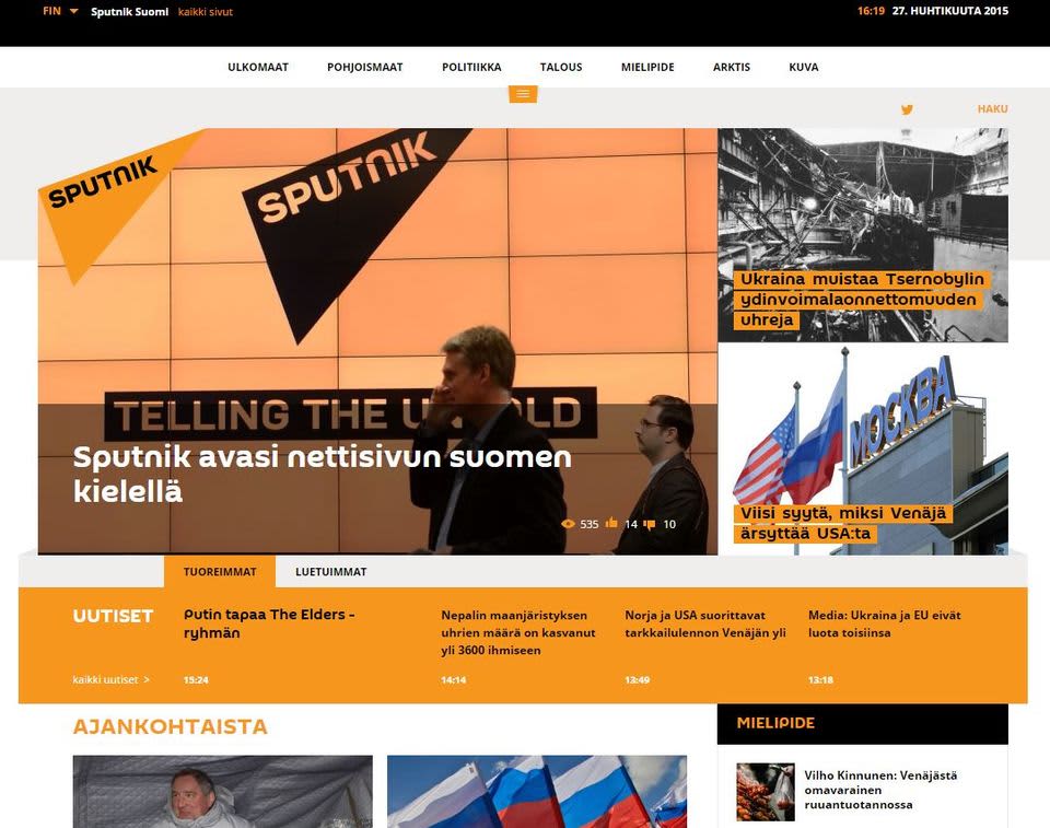 Venäjän valtiollinen uutistoimisto aloitti suomenkielisten uutisten julkaisemisen.