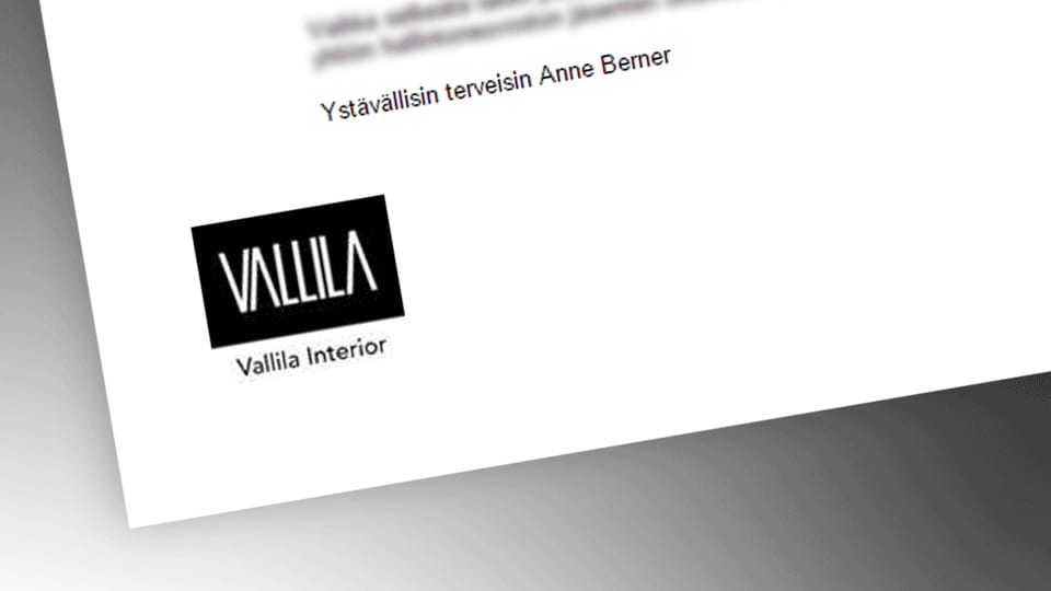 Anne Bernerin kirjeen alakulmassa näkyy Vallila Interiorin logo.