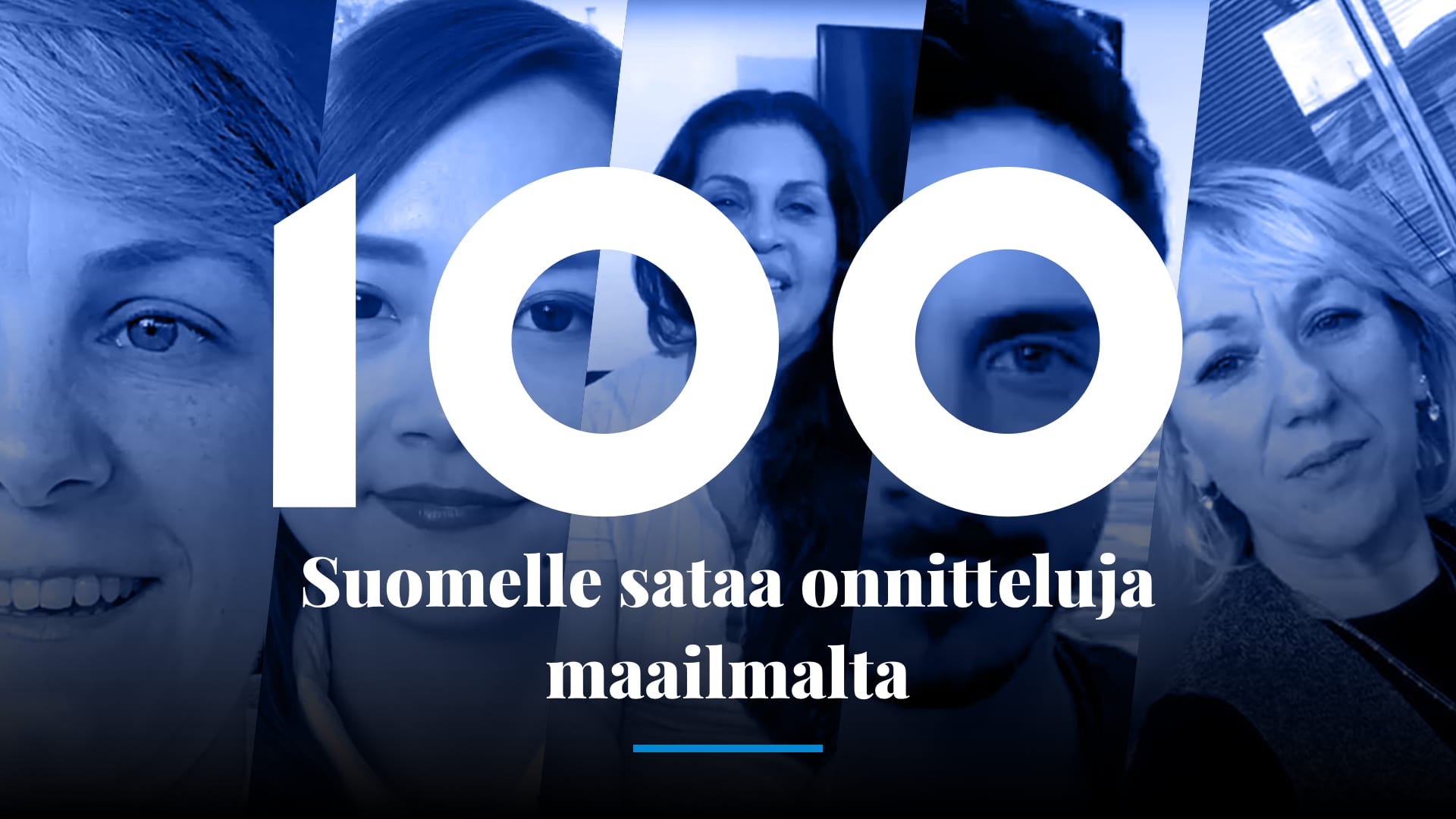 Onnitteluvideoita Suomelle lähettäneiden maailman kansalaisten kasvoja