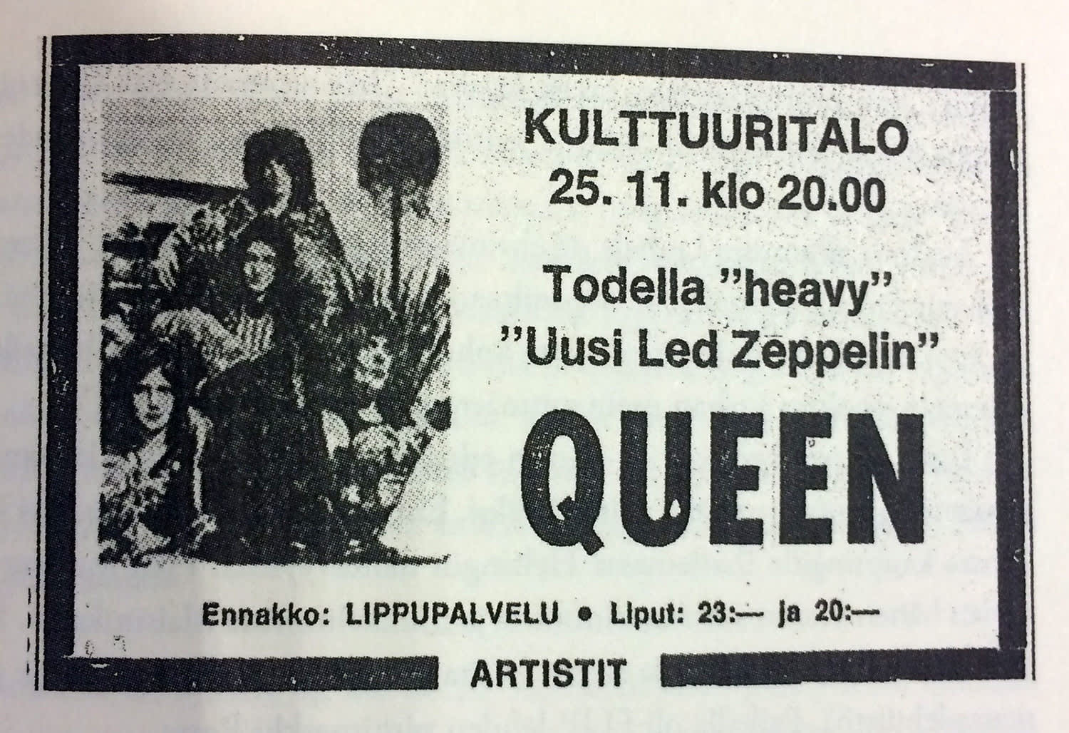 Queenin mainos sanomalehdestä