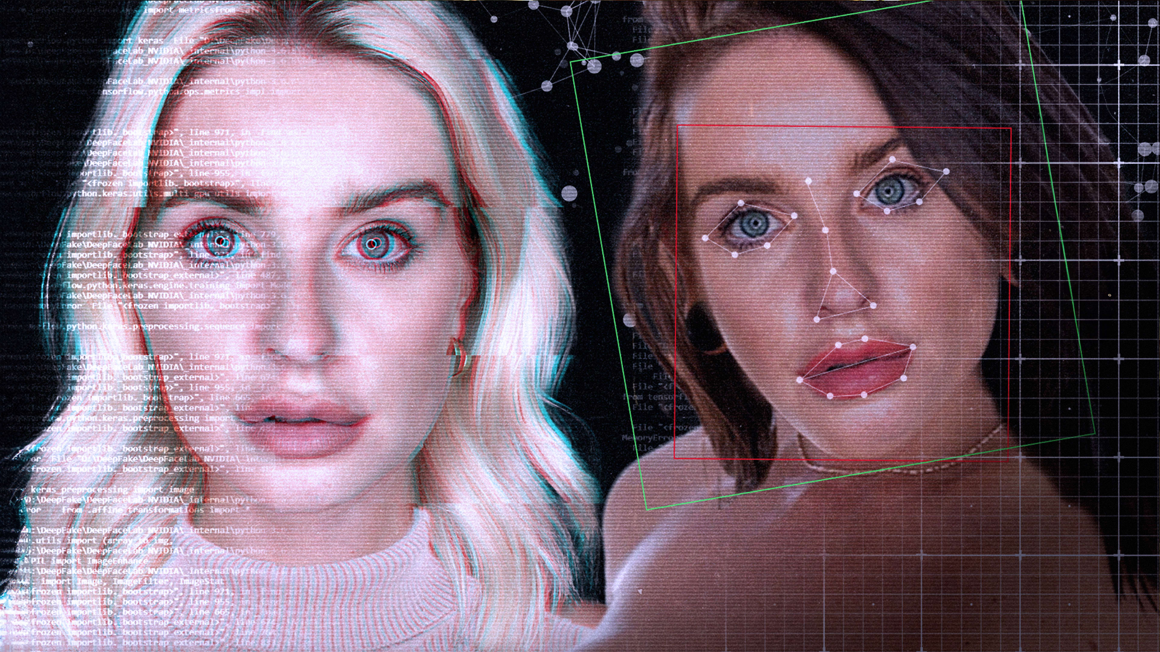 A pixelated face obscured by digital noise