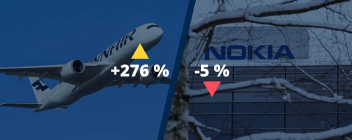 Finnairin omistaja määrä on kasvanut vuoden 2020 alusta 276 %, kun taas Nokian on laskenut -5 %.