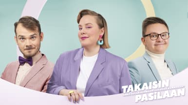 Takaisin Pasilaan -podcast. Juontajat Toivo Haimi, Marjukka Mattila ja Sami Lindfors.