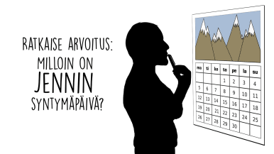 Piirroskuva, jossa mies tutkii kalenteria