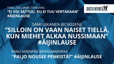 Äijinlause-twiittejä kuvassa.