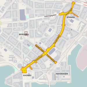 På den här sträckan ska privatbilister inte längre få köra från och med 4.3 Karta på bilfria Tavastvägen.