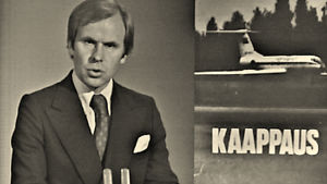 Kari Toivonen lukee uutista Aeroflotin matkustajakoneen kaappauksesta Suomeen heinäkuussa 1977.