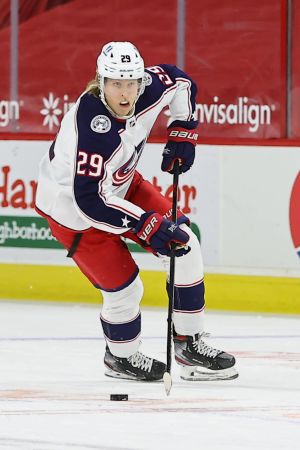 Patrik Laine spelade i över 20 minuter och noterades för +2 i plus/minus-protokollet. Patrik Laine på isen.
