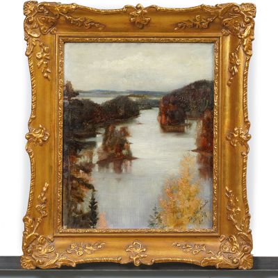 Edelfelt, öljyväriluonnos, Kaukolanharju auringonlaskun aikaan