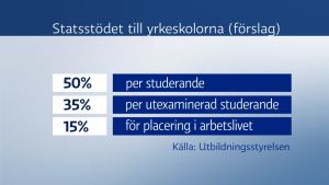 I framtiden påverkar också tiden efter studierna hur mycket pengar yrkesinstituten får. tabell över förslaget till hur statsstödet till yrkesskolorna ska fördelas
