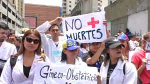 Gynekologer i Caracas demonstrerar för bättre tillgång till mediciner och hälsovård för kvinnor Läkare i Caracas demonstrerar för bättre tillgång till mediciner